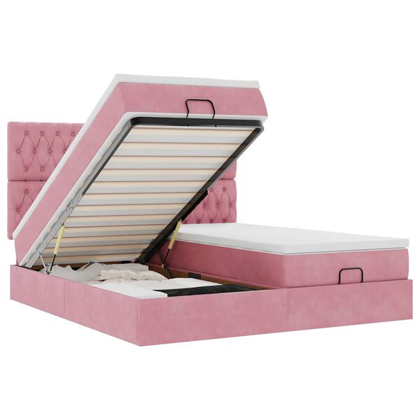 vidaXL Struttura Letto Pouf con Materassi Rosa 200x200 cm Velluto