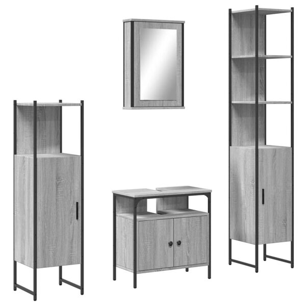 vidaXL Set Mobili da Bagno 4 pz Grigio Sonoma in Legno Multistrato