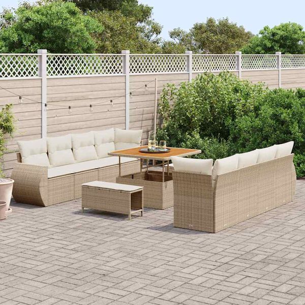 vidaXL Set Divano da Giardino con cuscino 11 pcs Beige polyrattan
