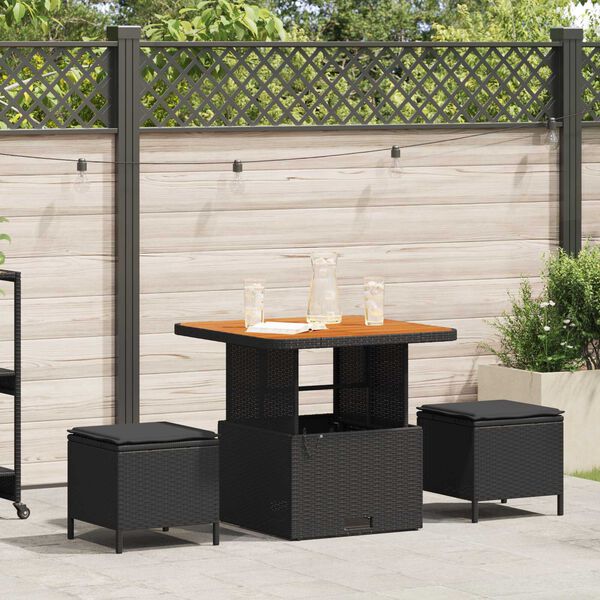 vidaXL Set da Pranzo per Giardino Nero polyrattan