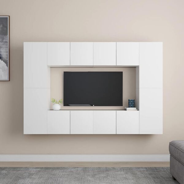vidaXL Set Mobili Porta TV 8 pz Bianco in Legno Multistrato