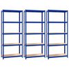 vidaXL Scaffali a 5 Ripiani 3 pz Blu in Acciaio e Legno Multistrato