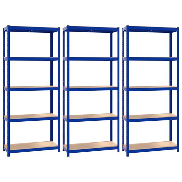 vidaXL Scaffali a 5 Ripiani 3 pz Blu in Acciaio e Legno Multistrato