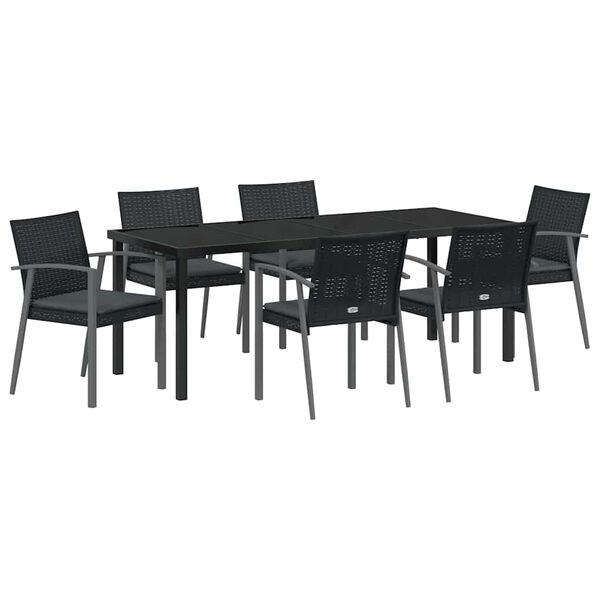vidaXL Set da Pranzo per Giardino 7 pcs Nero e Grigio Rattan in PE