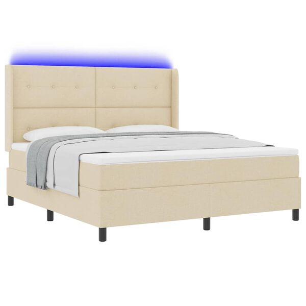 vidaXL Letto a Sorgente LED con materasso Crema 180 x 200 cm Tessuto