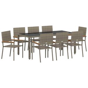 vidaXL Set da Pranzo per Giardino 9 pcs Grigio polyrattan