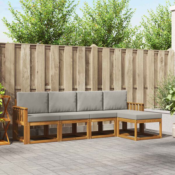 vidaXL Set di divani da esterno 5 pcs Grigio Naturale e Chiaro