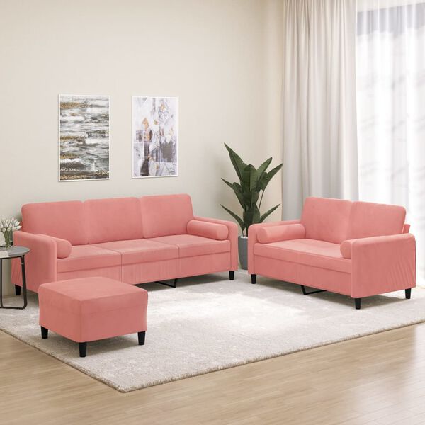 vidaXL Set di Divani 3 pz con Cuscini Decorativi Rosa in Velluto