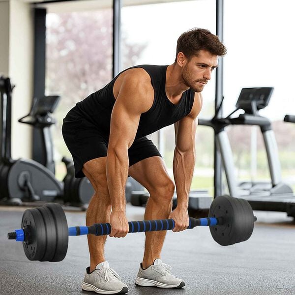 vidaXL Set di Manubri 2-in-1 Nero e Blu 121 x 19,5 x 19,5 cm