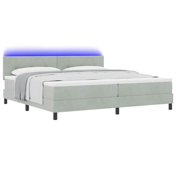 vidaXL Letto a Sorgente LED con led Grigio chiaro 200 x 200 cm Velluto