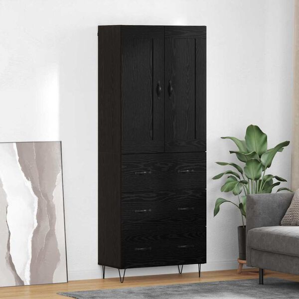 vidaXL Credenza Rovere Nero 69,5 x 34 x 180 cm Legno multistrato