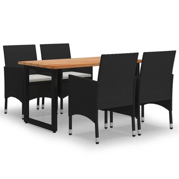 vidaXL Set da Pranzo per Giardino 5 pz con Cuscini in Polyrattan Nero