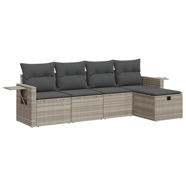 vidaXL Set Divano da Giardino 5pz con Cuscini Grigio Chiaro Polyrattan