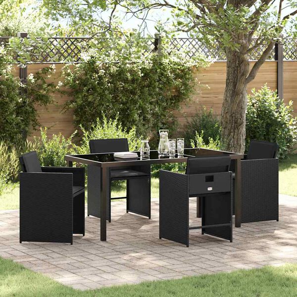 vidaXL Set da Pranzo per Giardino con cuscino 5 pcs Nero polyrattan