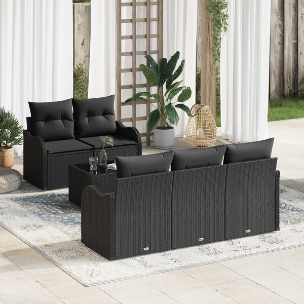 vidaXL Set Divano da Giardino Nero polyrattan