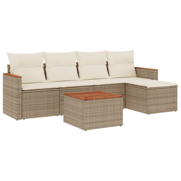 vidaXL Set Divano da Giardino 6 pz con Cuscini Beige in Polyrattan