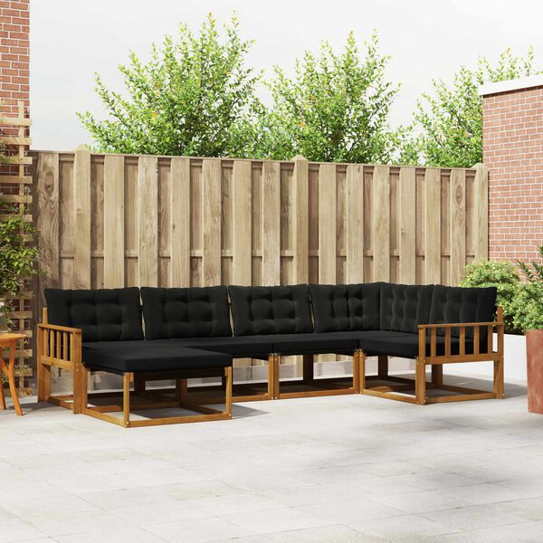 vidaXL Set di divani da esterno con cuscino 6 pcs Naturale e Nero