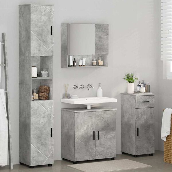 vidaXL Set di mobili per il bagno con cassetto 4 pcs Grigio cemento