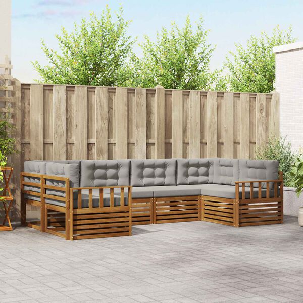 vidaXL Set divani con cuscino 6 pcs Grigio Naturale e Chiaro