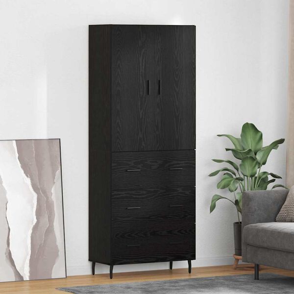 vidaXL Credenza 2 pcs Rovere nero Legno Stratificato e Vetro