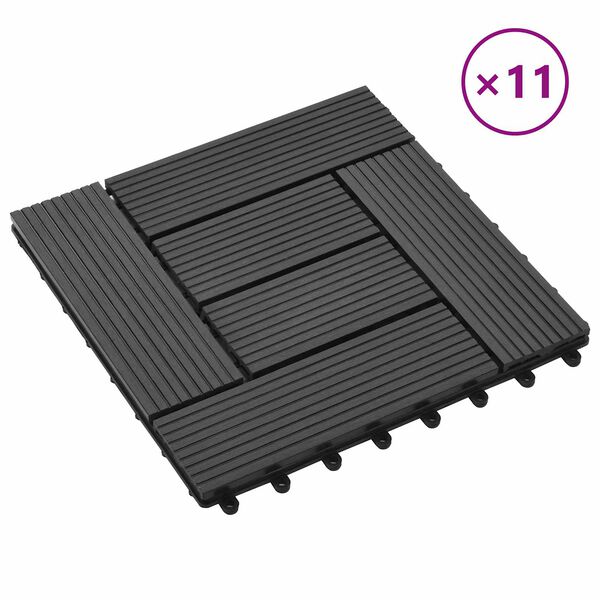 vidaXL Piastrella per Decking 11 pcs Nero 30 x 30 cm WPC