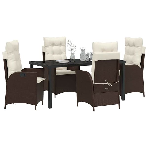 vidaXL Set da Pranzo per Giardino con cuscino 5 pcs Marrone polyrattan