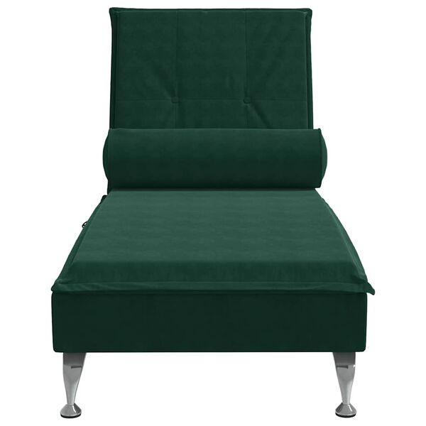 vidaXL Chaise Longue Massaggi con Capezzale Verde Scuro in Velluto
