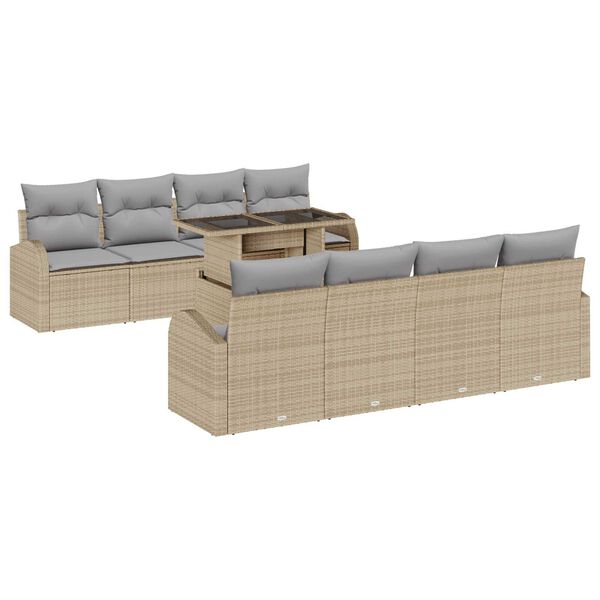 vidaXL Set Divano da Giardino 9 pcs Beige Rattan in Polipropilene