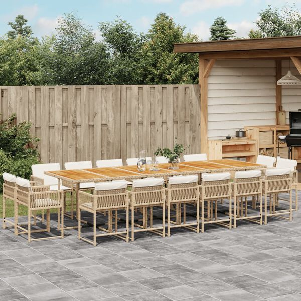vidaXL Set da Pranzo da Giardino 17 pz con Cuscini Beige in Polyrattan