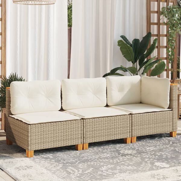 vidaXL Divano da Giardino con Cuscini a 3 Posti Beige in Polyrattan