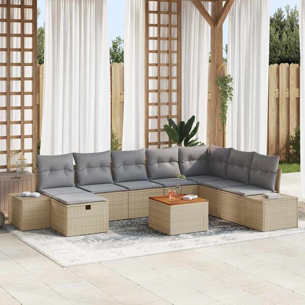 vidaXL Set Divano da Giardino con cuscino 9 pcs Beige Poly Rattan