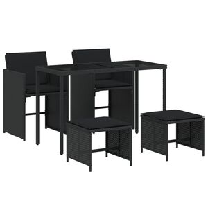 vidaXL Set da Pranzo da Giardino 5 pz Nero con Cuscini in Polyrattan