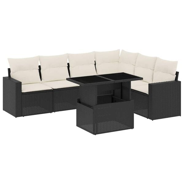vidaXL Set Divani da Giardino con Cuscini 7pz Nero Polyrattan