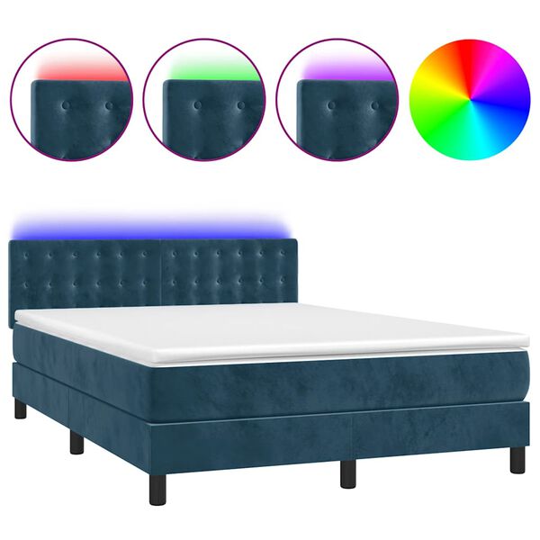 vidaXL Letto a Molle con Materasso e LED Blu Scuro 140x190 cm