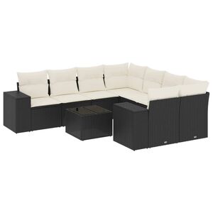vidaXL Set Divani da Giardino 9 pz con Cuscini Nero in Polyrattan