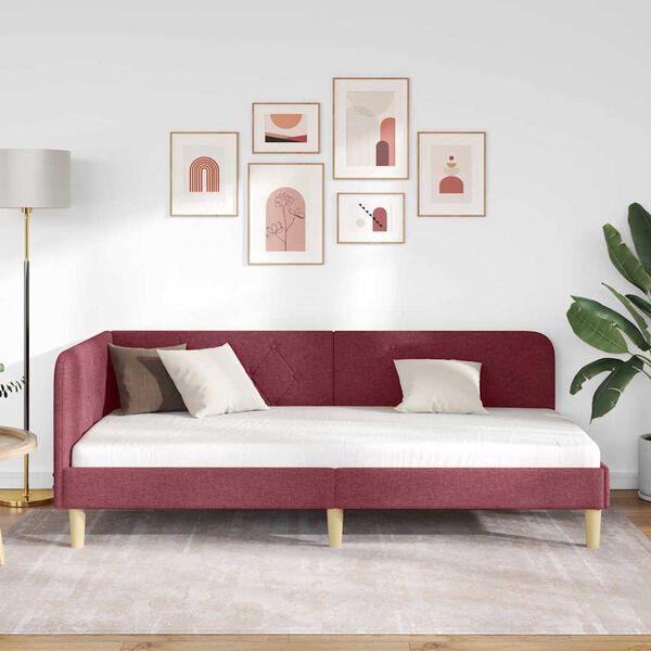 vidaXL Cornice del letto ad angolo Rosso Vino 90 x 200 cm Tessuto