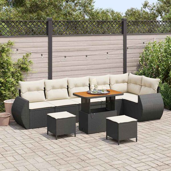 vidaXL Set Divano da Giardino con cuscino 9 pcs Nero e Crema