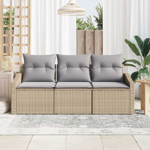 vidaXL Set Divano da Giardino 3 pcs Beige e Grigio Chiaro polyrattan