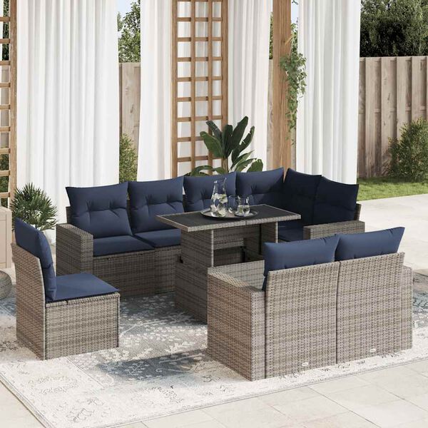 vidaXL Set Divano da Giardino 9pz con Cuscini Grigio Polyrattan Acacia
