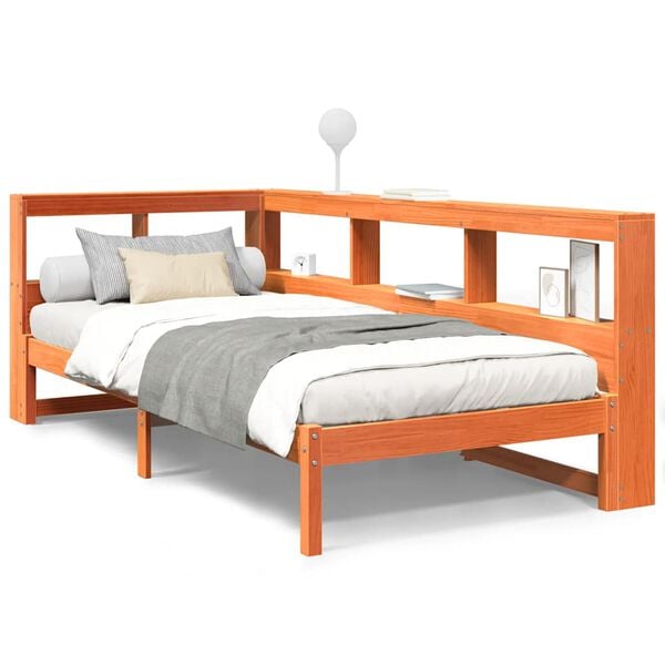 vidaXL Letto Libreria senza Materasso Marrone Cera 90x190 cm in Pino