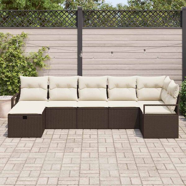 vidaXL Set Divano da Giardino con cuscino 7 pcs Marrone Poly Rattan