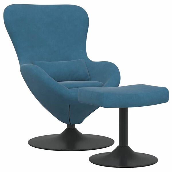vidaXL Sedia Egg con Pouf with Footstool Blu Velluto