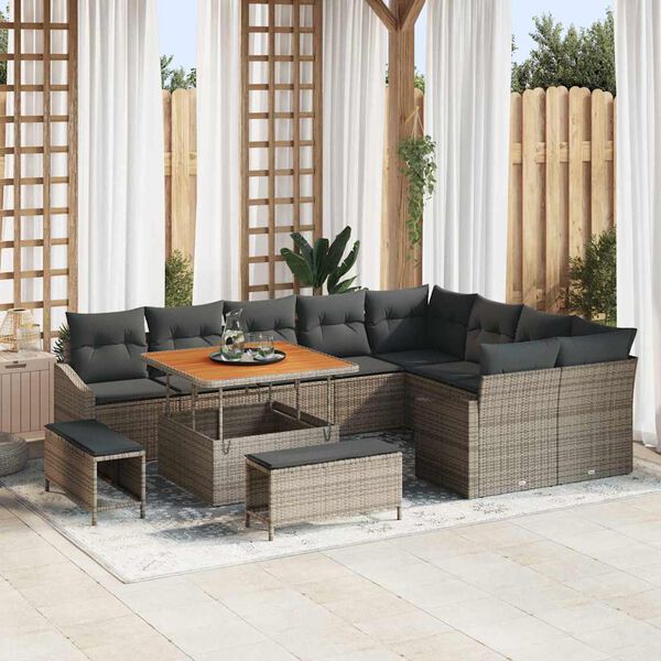 vidaXL Set Divano da Giardino con cuscino 12 pcs Grigio polyrattan