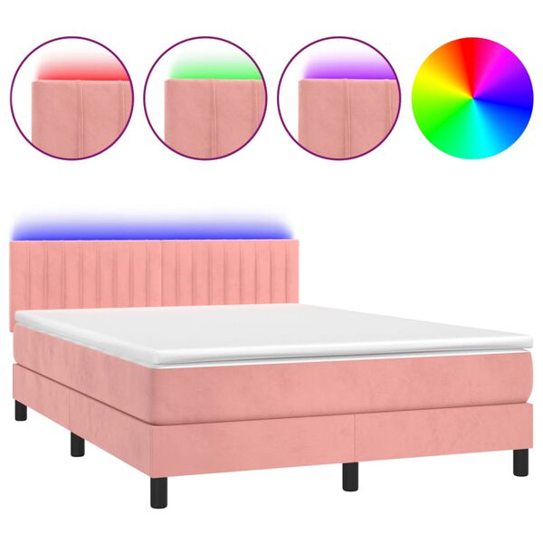 vidaXL Letto a Molle con Materasso e LED Rosa 140x200 cm in Velluto