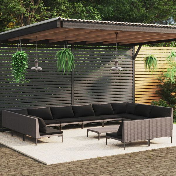 vidaXL Set Divani da Giardino 13 pz Cuscini in Polyrattan Grigio Scuro