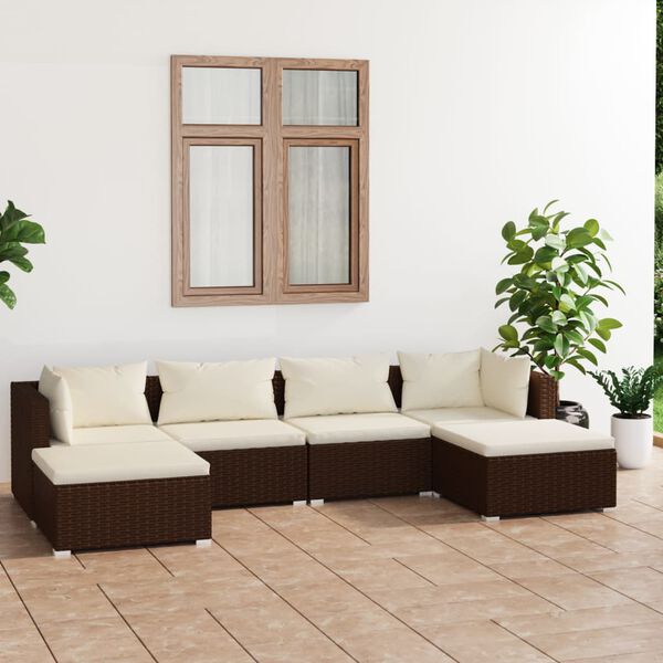 vidaXL Set Divani da Giardino 6 pz con Cuscini in Polyrattan Marrone