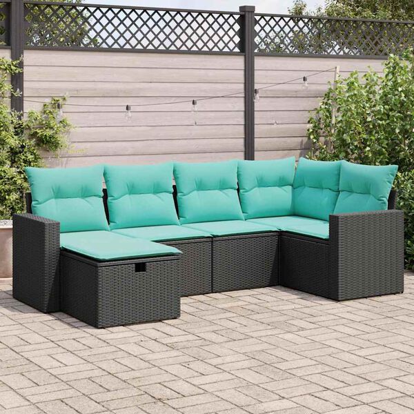 vidaXL Set Divano da Giardino 6 pz con Cuscini Nero in Polyrattan