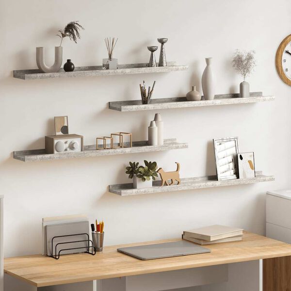 vidaXL Mensole da Parete 4 pz Grigio Cemento 80x9x3 cm