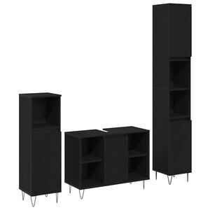 vidaXL Set di mobili per il bagno 3 pcs Rovere Nero Legno multistrato