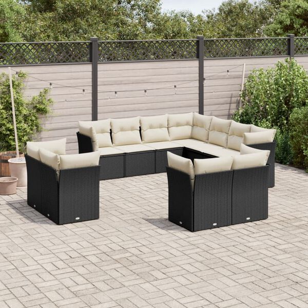 vidaXL Set Divani da Giardino 11 pz con Cuscini in Polyrattan Nero